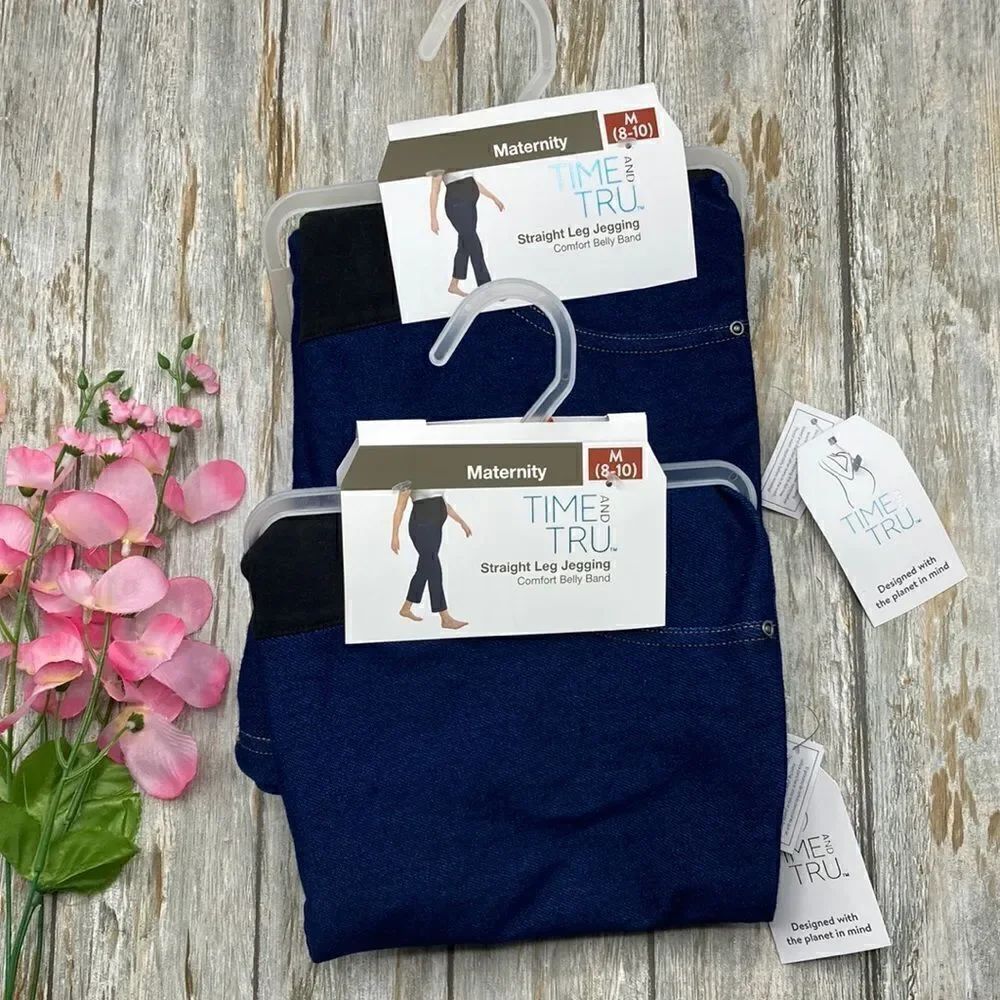 Maternity Straight Leg Jeggings Comfort Belly Band Pants 2-Pack Bundle M